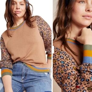 Conditions Apply Anthropologie Leopard Sleeve Sweater – XS Women’s Colorblock